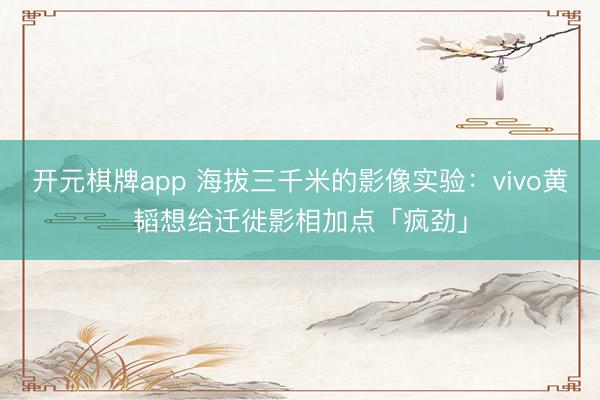 开元棋牌app 海拔三千米的影像实验：vivo黄韬想给迁徙影相加点「疯劲」
