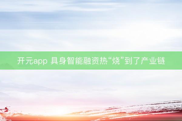 开元app 具身智能融资热“烧”到了产业链