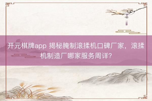 开元棋牌app 揭秘腌制滚揉机口碑厂家,滚揉机制造厂哪家服务周详?